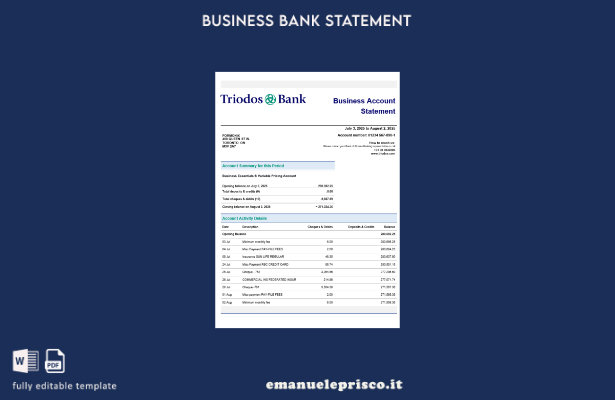 modello di estratto conto della società commerciale Triodos Bank in stile verifi